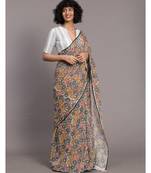 Suta White Grey Floral printed Pure Cotton Saree