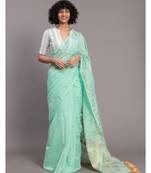 Suta Turquoise Blue  Gold-Toned Ethnic Motifs Jamdani Saree