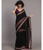 Suta Women Black & stripes Cotton Handloom Saree