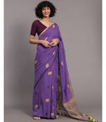 Suta Women Purple  Yellow Ethnic Motifs Pure Cotton Saree