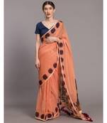 Peach & Brown Ethnic Motifs Pure Cotton Saree