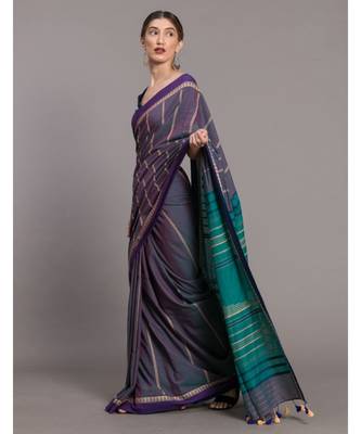 Suta Blue stripes Pure Cotton woven Saree 1