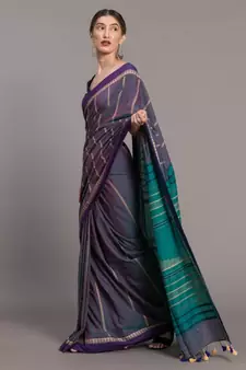 Suta Blue stripes Pure Cotton woven Saree