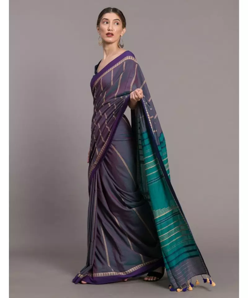 Suta Blue stripes Pure Cotton woven Saree
