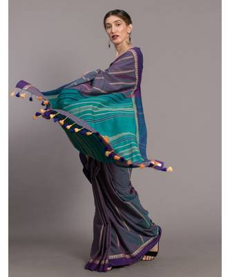 Suta Blue stripes Pure Cotton woven Saree 2