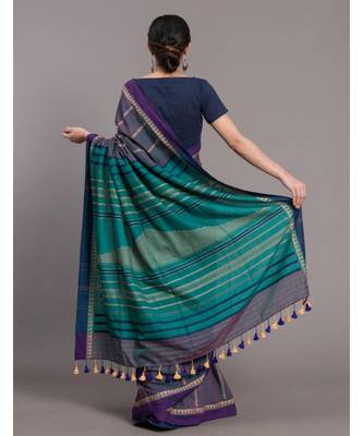 Suta Blue stripes Pure Cotton woven Saree 3