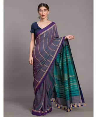 Suta Blue stripes Pure Cotton woven Saree 5
