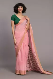 Pink & Orange Pure Cotton Handloom Saree