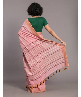 Pink & Orange Pure Cotton Handloom Saree 4