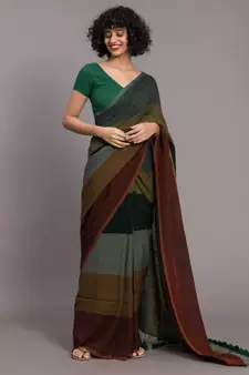Suta Women Olive Green Grey Colourblocked Saree