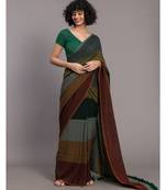 Suta Women Olive Green Grey Colourblocked Saree