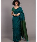 Suta Wome Blue Green Colourblocked Saree