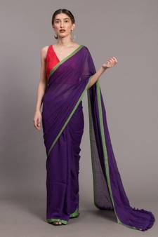 Suta Purple  Green Solid Pure Cotton Saree