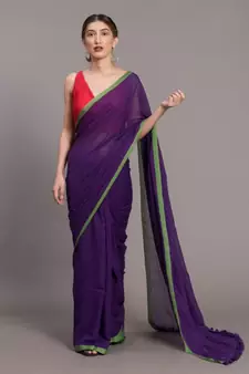 Suta Purple  Green Solid Pure Cotton Saree