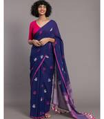 Suta Women Blue pink Ethnic Motifs Handloom Cotton Woven Saree