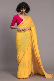 Suta Yellow & White Woven Pure Cotton Handloom Saree
