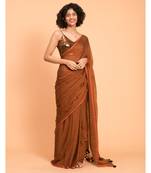 Suta Women Rust Brown Solid Pure Cotton Saree