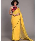 Suta Women Yellow  Black polka printed Pure Cotton Saree