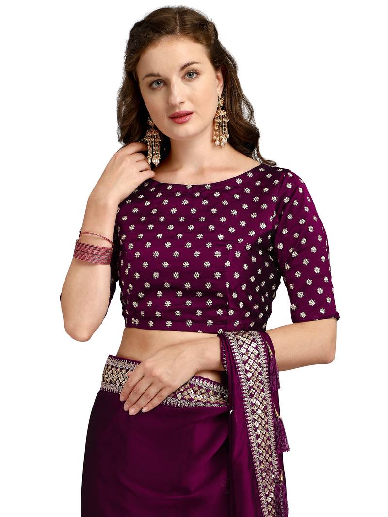 Wine embroidered pure silk saree with blouse NIMIDIYA 3762210