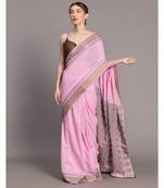 Suta Pink  Purple Floral Motifs woven Pure Cotton handloon Saree