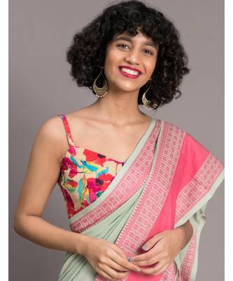 Suta Green & Pink Floral Motifs woven Pure Cotton handloon Saree 5