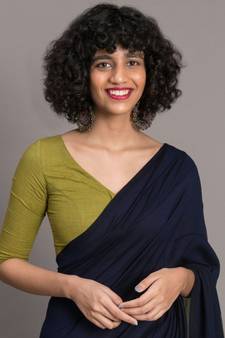 Suta Blue & Green Colourblocked Cotton Blend Saree