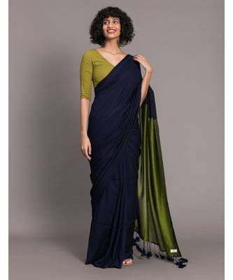 Suta Blue & Green Colourblocked Cotton Blend Saree 1