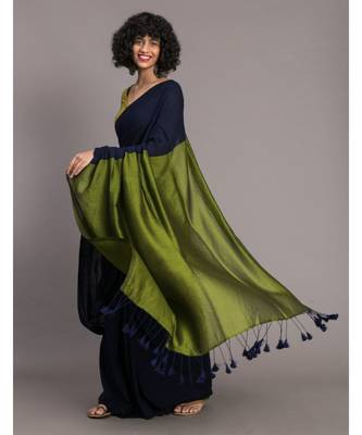 Suta Blue & Green Colourblocked Cotton Blend Saree 3
