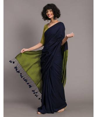 Suta Blue & Green Colourblocked Cotton Blend Saree 4