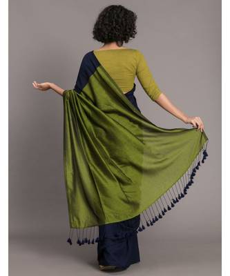Suta Blue & Green Colourblocked Cotton Blend Saree 5