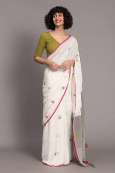 Suta White & multi Woven Design Pure Cotton Handloon Saree