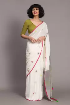 Suta White & multi Woven Design Pure Cotton Handloon Saree