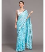 Suta Women Blue White Printed Pure Cotton Saree