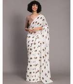 Suta White Brown Porcupine Printed Pure Cotton Saree