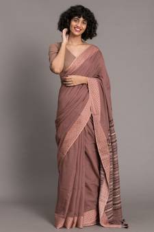 Suta Brown-Coloured Handloom Pure Cotton Saree