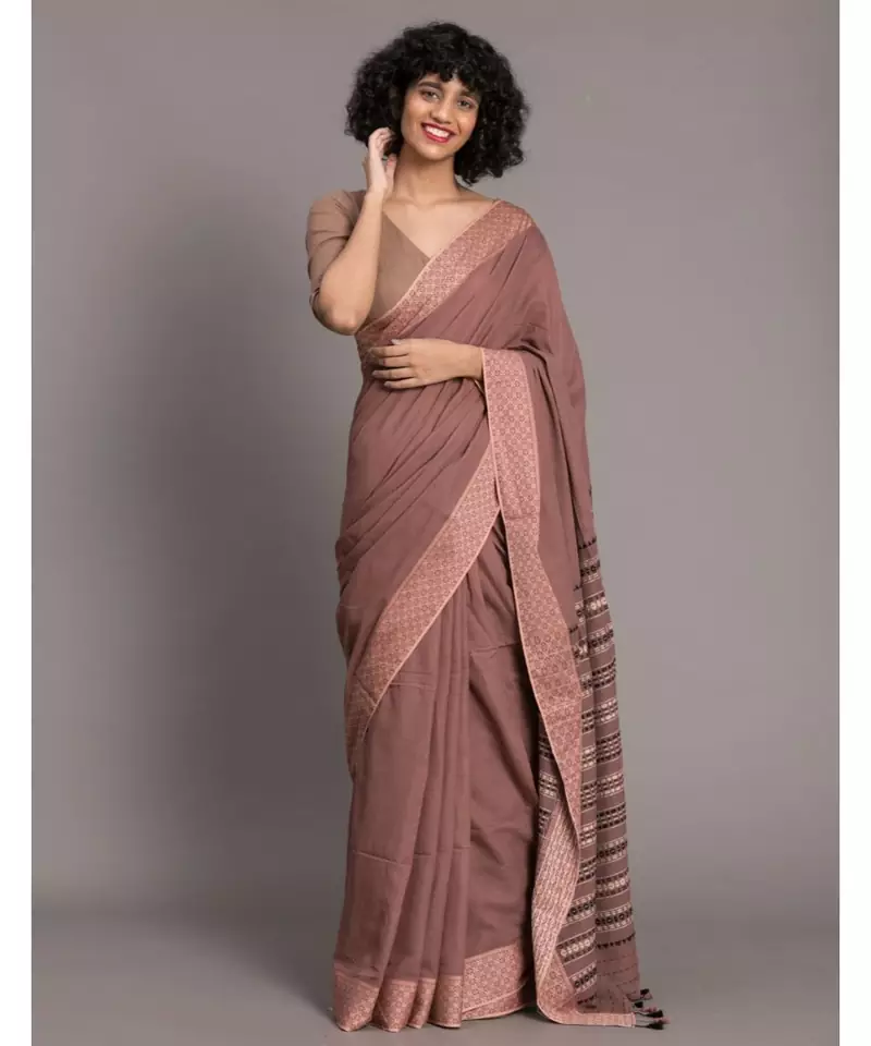 Suta Brown-Coloured Handloom Pure Cotton Saree
