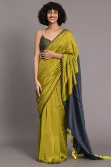 Suta Green Blue Colourblocked Cotton Blend Saree