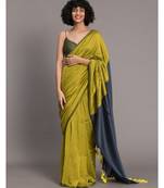 Suta Green Blue Colourblocked Cotton Blend Saree