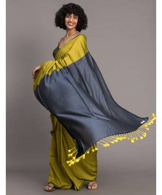 Suta Green Blue Colourblocked Cotton Blend Saree 3
