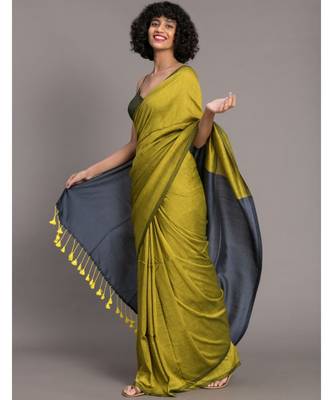 Suta Green Blue Colourblocked Cotton Blend Saree 4