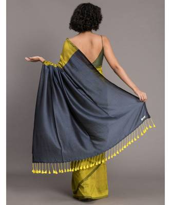 Suta Green Blue Colourblocked Cotton Blend Saree 5