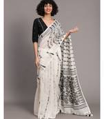 Suta Women White  Black Ethnic Motifs jamdani Polycotton Saree