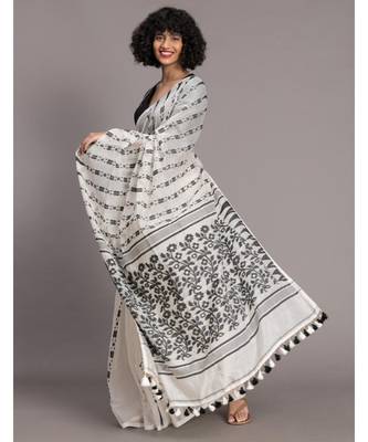 Suta Women White  Black Ethnic Motifs jamdani Polycotton Saree 3