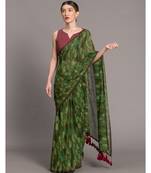 Suta Women Green  Brown Pure Cotton Handblock printed Saree