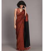 Suta Rust & Black Cotton Blend Colourblocked Saree