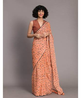 Suta Orange  Black Printed Pure Cotton Saree 1