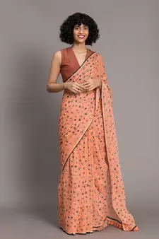 Suta Orange  Black Printed Pure Cotton Saree