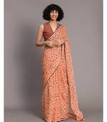 Suta Orange  Black Printed Pure Cotton Saree