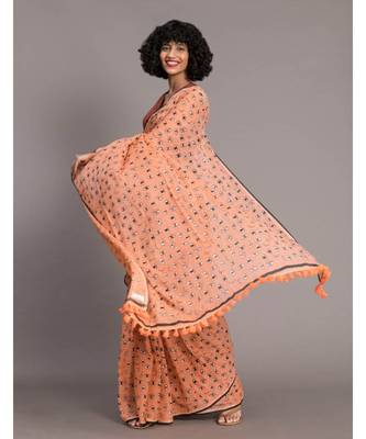 Suta Orange  Black Printed Pure Cotton Saree 2