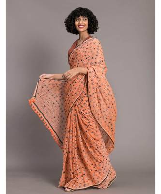 Suta Orange  Black Printed Pure Cotton Saree 3